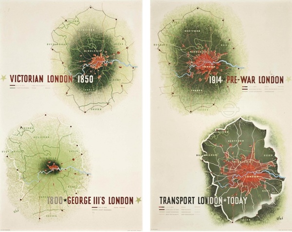 Zero (Hans Schleger, 1898-1976)  EVOLUTION OF LONDON  1936 pair poster