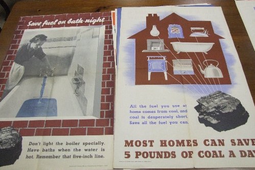 Mrs Housewife Saves Fuel World War Two Propaganda poster home front pair