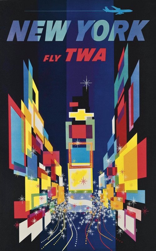 David Klein (1918-2005)  NEW YORK FLY TWA  offset lithograph in colours, c.1960
