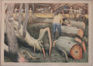 R Coxon (1896-1997) October Tree Felling, original poster printed for CEMA (later became Arts Council) circa 1940
