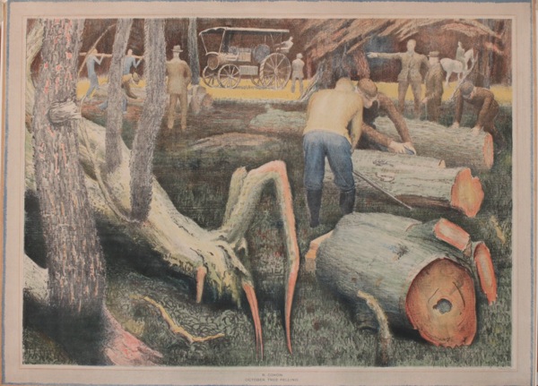 R Coxon (1896-1997) October Tree Felling, original poster printed for CEMA (later became Arts Council) circa 1940