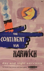 Hans Unger (1915-1975) The Contnent via Harwich, original poster printed for BR (ER) circa 1957