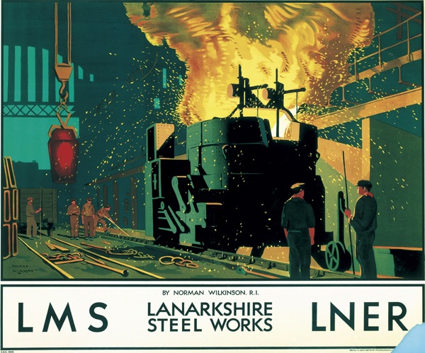'Lanarkshire Steel Works', LMS/LNER poster, c 1935.
