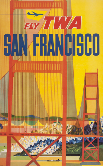 KLEIN David (1918-2005) SAN FRANCISCO, Fly TWA offset lithograph in colours, c.1958, poster