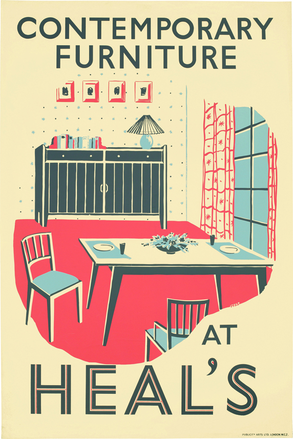Heals contemporary furniture 1950s poster