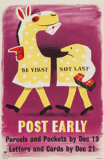ECKERSLEY, Tom (1914-1997) POST EARLY. GPO lithograph in colours,  poster