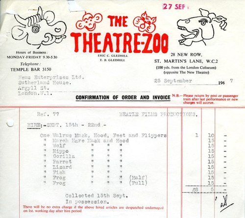 Theatre Zoo beatles receipt
