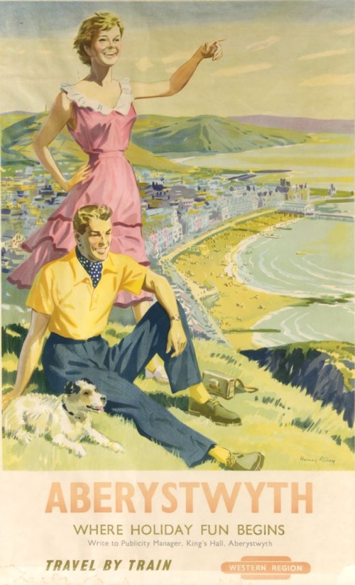  British Railways (Western Region) poster, 'Aberystwyth / where holiday fun begins', circa 1956, by Harry Riley
