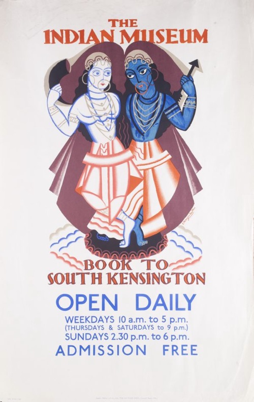 London Underground poster, 'The Indian Museum / Book to South Kensington / Open Day / ... / Admission Free', 1925, by Edward McKnight Kauffer