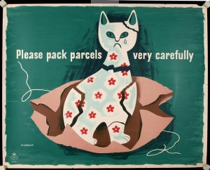 Tom Eckersley cat ornament poster GPO pack parcels carefully