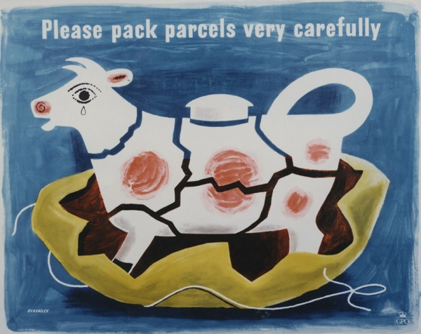 Tom Eckersley cow jug pack parcels carefully GPO poster