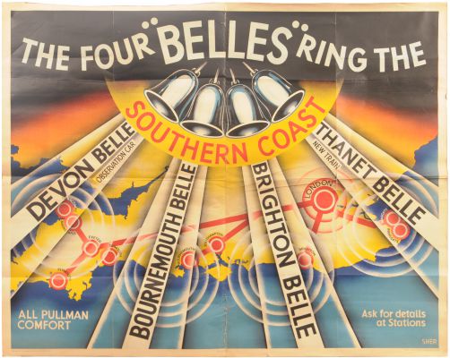 A Southern Railway quad royal poster. THE FOUR BELLES RING THE SOUTHERN COAST, by Shep
