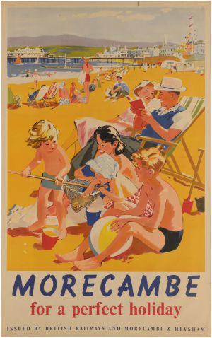 Morecambe anonymous holiday poster family on beach