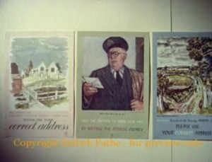 GPO posters on display from pathe newsreel 1959