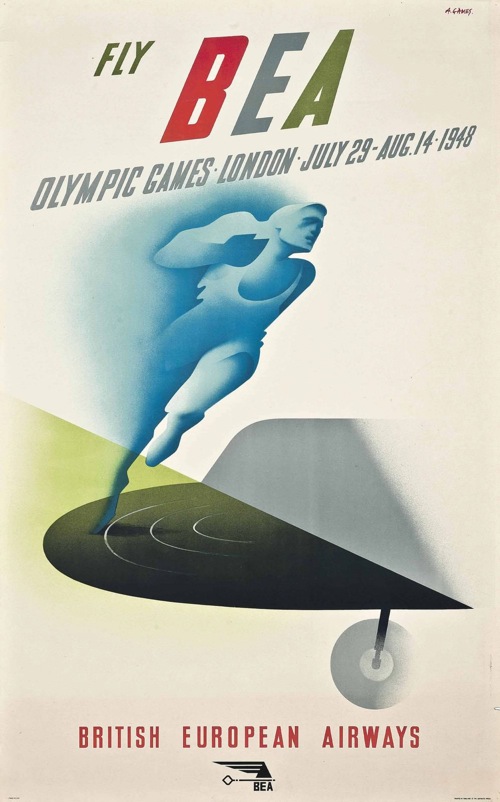 Abram Games (1914-1996)  FLY BEA, OLYMPIC GAMES LONDON  lithograph in colours, 1948
