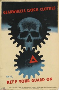 PATRICK COKAYNE KEELY (?-1970) GEARWHEELS CATCH CLOTHES / KEEP YOUR GUARD ON. 1941. rospa poster