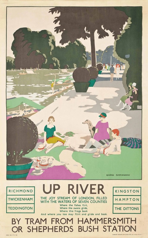 George Sheringham (1884-1937) UP RIVER lithograph in colours, 1926