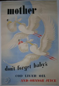 Cod Liver Oil storks vintage world war two propaganda poster ministry of food