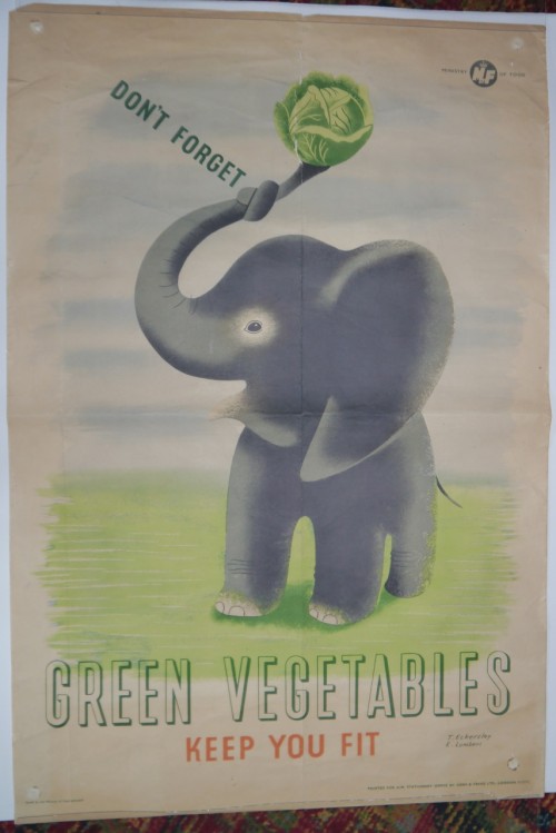Eckersley Lombers Green Vegetables Keep you Fit vintage World war two propaganda poster