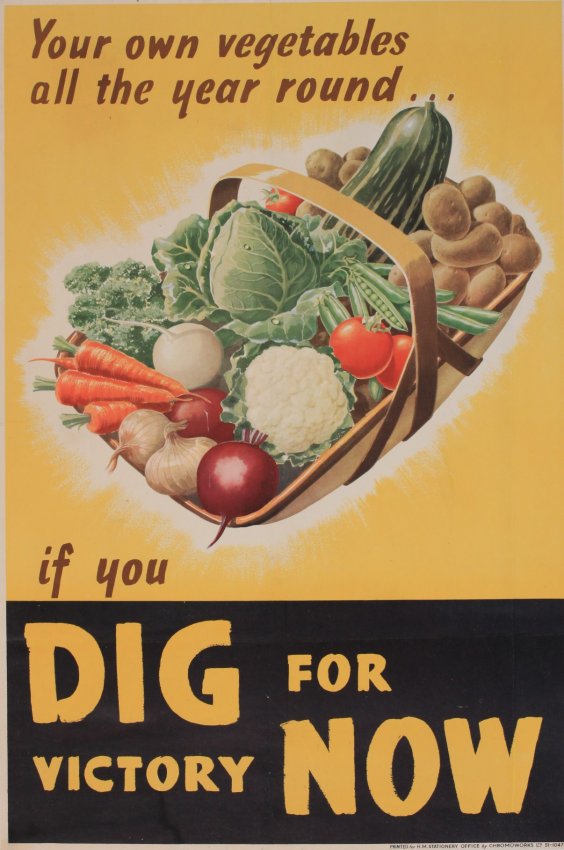 Norman Wilson (dates unknown) Dig for Victory, original WW2 poster printed for HMSO by Chromoworks c.1940 propaganda poster