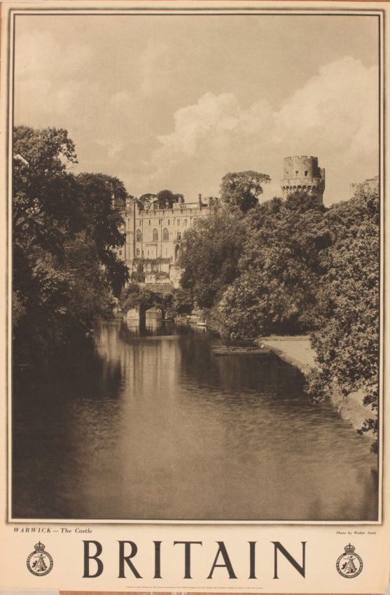 Walter Scott's Britain Warwick - The Castle, original sepia photographic poster printed for The Travel Association circa 1948 poster