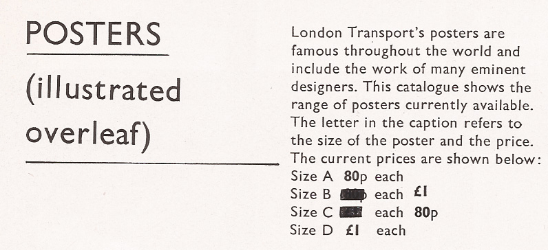 London Transport price list 1976- ppster price details