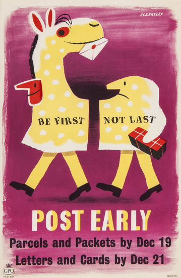 vintage GPO poster 1955 ECKERSLEY, Tom (1914-1997) POST EARLY, GPO ithograph