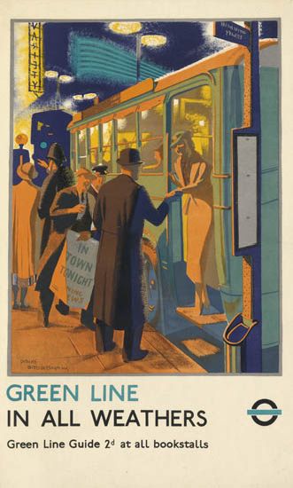 PERCY DRAKE BROOKSHAW (1907-1993) GREEN LINE in all weathers 1936 London Transport poster