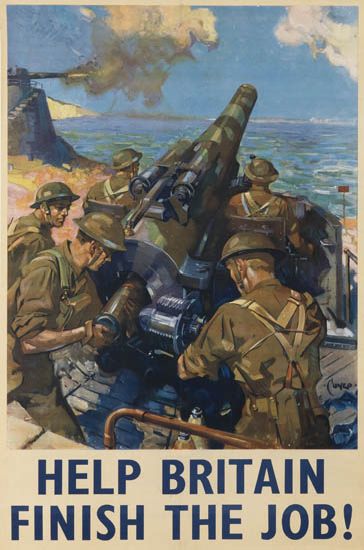Terence Cuneo 1942 British propaganda poster world war two gun Help Britain Finish the Job