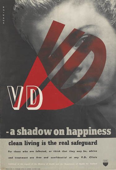 FREDERIC HENRI KAY HENRION (1914-1990) VD / A SHADOW ON HAPPINESS. 1943.  British World War Two propaganda poster