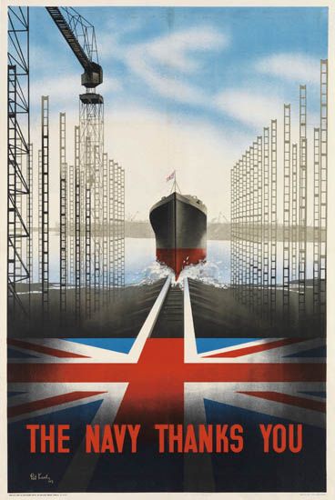 PATRICK COKAYNE KEELY (?-1970) THE NAVY THANKS YOU. 1943.  British propaganda poster ww2