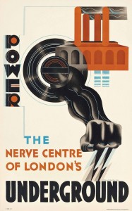 Edward McKnight Kauffer (1890-1954) POWER, THE NERVE CENTRE OF LONDON'S UNDERGROUND lithograph in colours, 1930