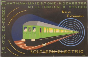 Original artwork for a Southern Railway quad royal poster, KENT ELECTRIFICATION, by Ward. 20¾"x13½".