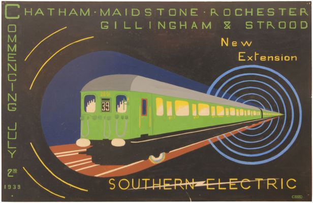 Original artwork for a Southern Railway quad royal poster, KENT ELECTRIFICATION, by Ward. 20¾"x13½". 