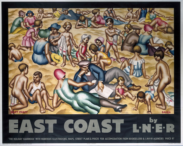 Poster produced by London & North Eastern Railway (LNER) to promote train services to the East Coast of England. Artwork by Brien. East CoastÕ, LNER poster, 1932.