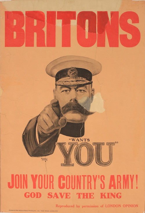 Alfred Leete (1882-1933) Britons (Kitchener) "Wants You" Join Your Country's Army ! God Save the King, original recruiting poster printed by the Victoria House Printing Company Co. Ltd. September 1914