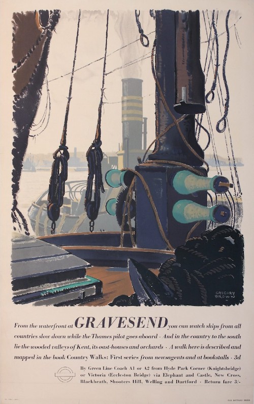 F Gregory Brown (1887-1941) Gravesend, original poster printed for LT by Baynard 1937 