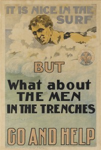 DAVID HENRY SOUTER (1862-1935) IT'S NICE IN THE SURF BUT WHAT ABOUT THE MEN IN THE TRENCHES / GO AND HELP. 1917.