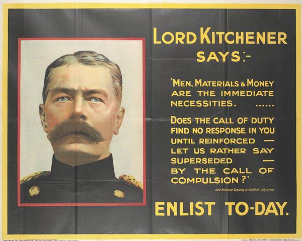 Lord Kitchener says WW1 recruiting poster