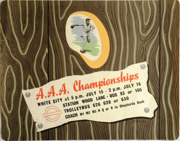 Original 1938 London Transport POSTER 'A.A.A. Championships, White City' (Amateur Athletics) by Harry Blacker (1910-1999) who designed posters for London Transport in 1938/39.