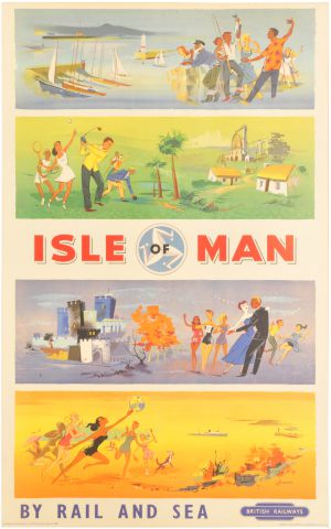 BR(M) double royal poster, ISLE OF MAN , by Beaven, promoting fishing, golf, dancing and the islands beaches