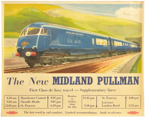Midland Pullman poster Wolstenholme British Railways poster blue train