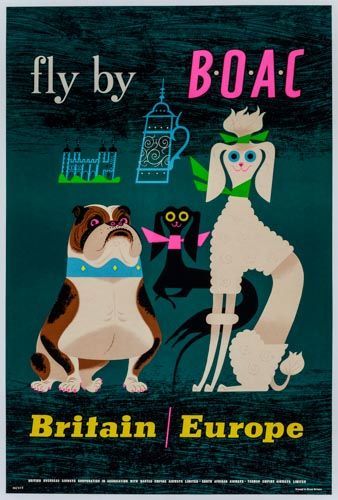 Vintage BOAC poster dogs