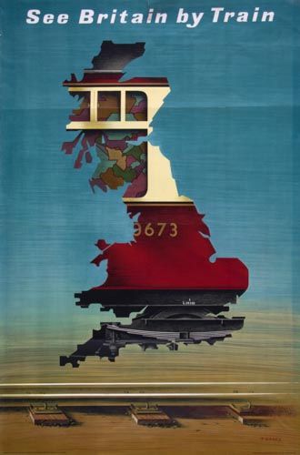 GAMES, Abram (1914-1996) SEE BRITAIN BY TRAIN, British Railways  lithographic poster in colours, 1951, printed by The Baynard Press