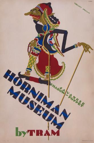 BROWN, Gregory (1887-1941) HORNIMAN MUSEUM, London Underground  lithographic poster in colours, 1934, printed by Crescens Robinson & Co. Ltd. London