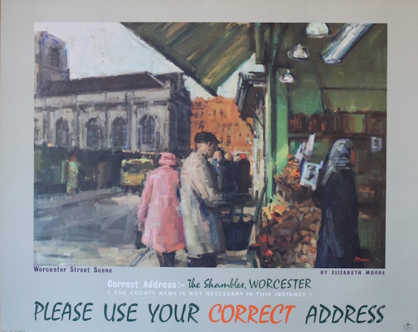 Elizabeth Moore (dates unknown) The Shambles, Worcester, original GPO poster PRD 1316 1962
