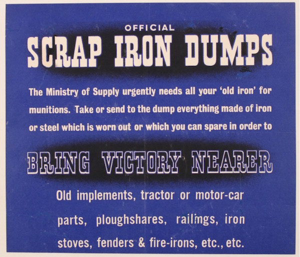 Official Scrap Iron Dumps, Bring Victory Nearer.., original WW2 poster - 33 x 38 cm Condition - Grade A mounted on linen world war two propaganda poster UK