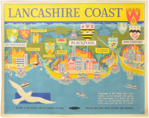 A BR(M) quad royal poster, LANCASHIRE COAST, (anon), a montage of coastal views between Southport and Morecambe