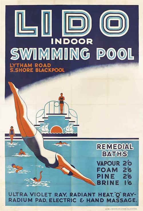 poster HB BLACKPOOL LIDO lithograph in colours, printed by Ayre & Senior, Blackpool