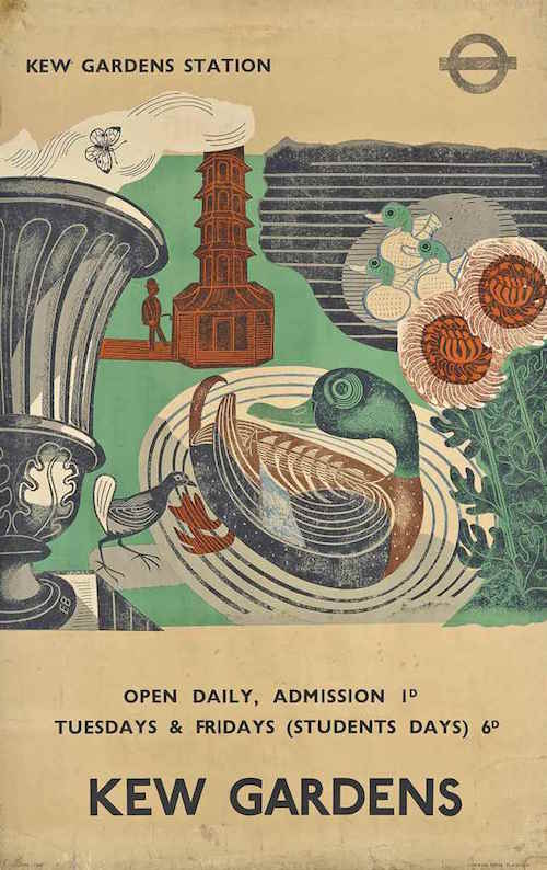 Edward Bawden (1903-1989) KEW GARDENS lithograph in colours, 1936, printed by Curwen Press, London London Transport Poster
